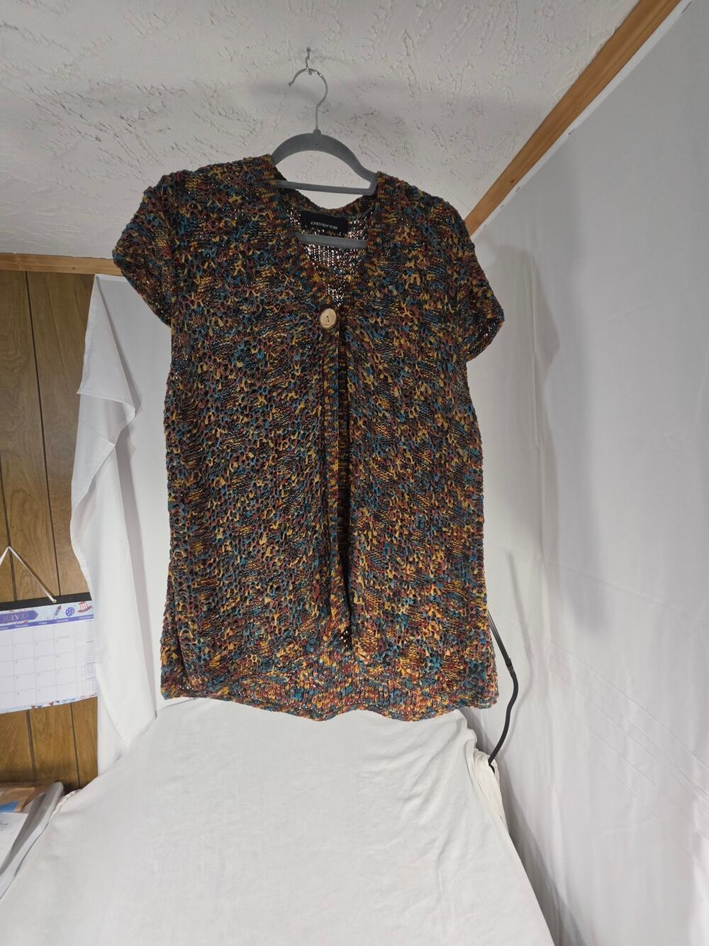 Jones New York Cap Sleeve Ribbon Knit 1 Button Top